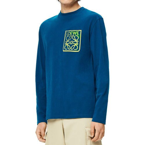 LOEWE/罗意威 22年秋冬新款 男士石油色纯棉Logo Anagram假口袋长袖T恤H526Y22X47-1200