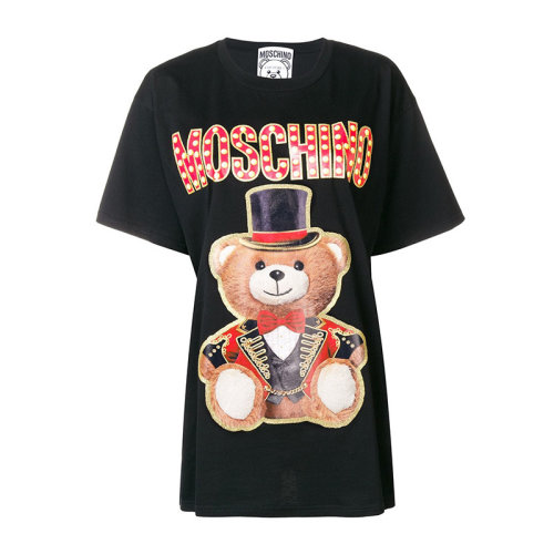 MOSCHINO/莫斯奇诺  女装 时尚百搭 女士黑色杂技团泰迪熊棉质短袖T恤 V07025403555 HKY012345C