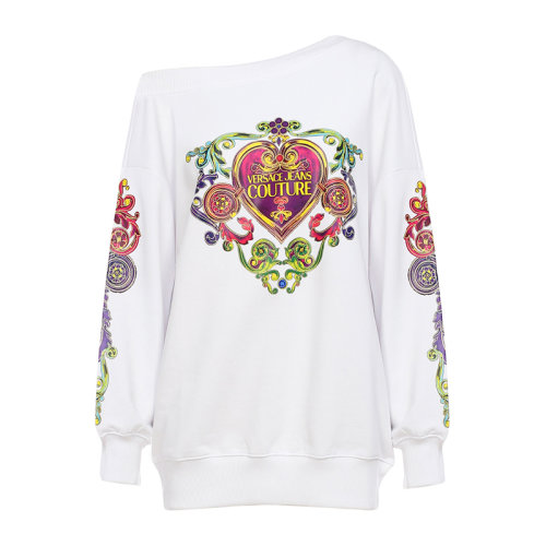 VERSACE JEANS/范思哲牛仔 女士纯色棉质经典字母徽标印花装饰圆领长袖上衣卫衣套头衫 B6HVB70E-30310 多色可选