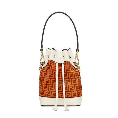 FENDI/芬迪 女士 女包 迷你白色小牛皮FF印花水桶手提单肩包 8BS010AFISF1E1F HJH0022B