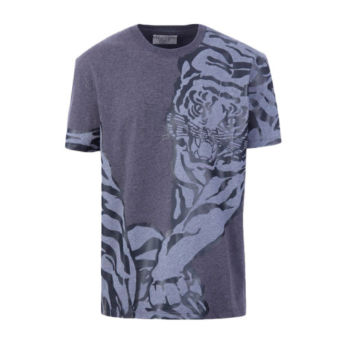 Valentino 华伦天奴 男士 服装  灰蓝色圆领老虎图案棉质短袖T恤 男士短袖T恤