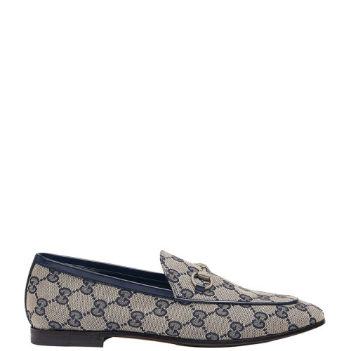 GUCCI/古驰 22年春夏新款 Jordaan系列 女士米色/蓝色经典老花帆布马衔扣乐福鞋693213KY9804061