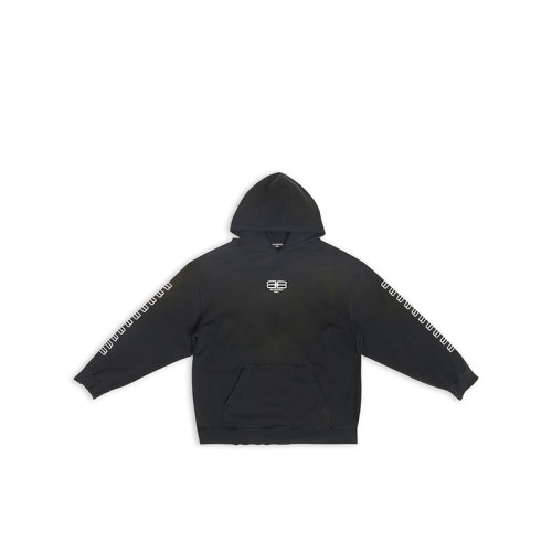 Balenciaga/巴黎世家 22年秋冬新款 男士黑色饰有白色双B LOGO纯棉做旧连帽卫衣570811TMVG69034