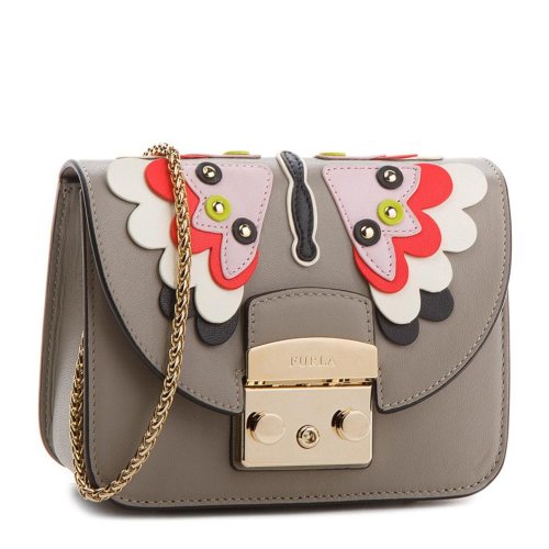 Furla/芙拉  Metropolis 女士单肩链条锁扣包 966260 贴片铆钉装饰 灰色
