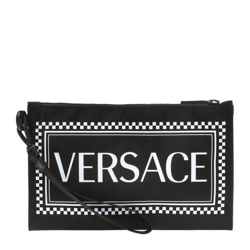 VERSACE/范思哲 男包黑色尼龙经典字母徽标印花装饰拉链开合钱包卡包手包腕包手拿包男包 DP84725-DNYVER-KNBN