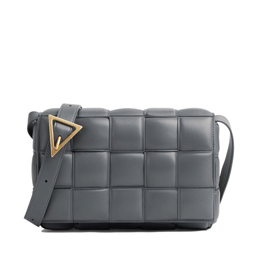 Bottega Veneta/葆蝶家 21新款CASSETTE PADDED系列 女士闪电灰色小羊皮双面编织单肩斜挎豆腐包591970VCQR11233