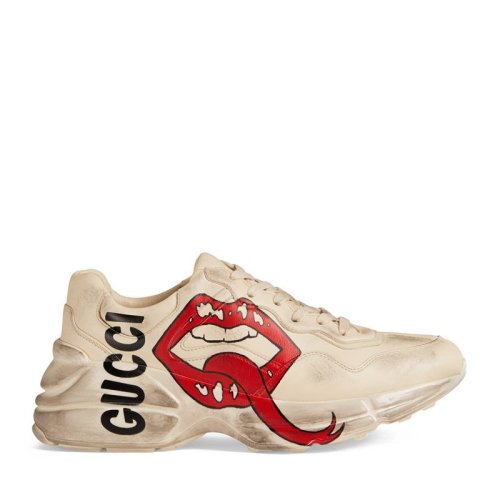 GUCCI/古驰 Rhyton系列 经典款 男士象牙色嘴唇印花运动鞋老爹鞋552089A9L009522