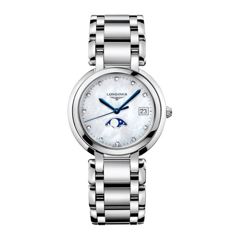 LONGINES/浪琴  心月系列石英机芯精钢女士镶钻珍珠贝母腕表34毫米L8.116.4.87.6