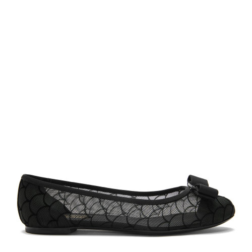 Salvatore Ferragamo/菲拉格慕 黑色 女士VARINA蝴蝶结饰绗缝芭蕾平底鞋 732845-01R400