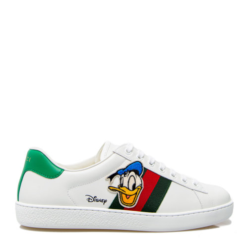 GUCCI/古驰 Disney x Gucci Ace系列女士白色皮革迪士尼唐老鸭贴花红绿织带装饰休闲鞋运动鞋小白鞋平底鞋板鞋女鞋 649401-1XG60-9114