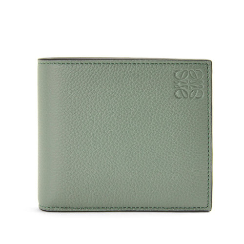 LOEWE/罗意威  男士暗鼠尾草色柔软粒面小牛皮双折卡夹钱包0010640027