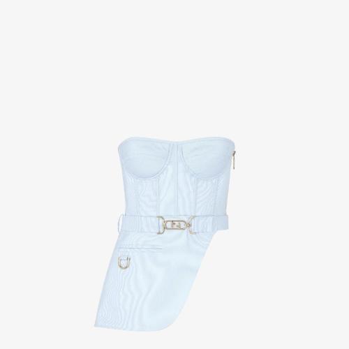  FENDI芬迪 22年秋冬 女士 短袖衬衫 浅蓝色细条纹棉布紧身衣 FS7911AJYMF0EX7