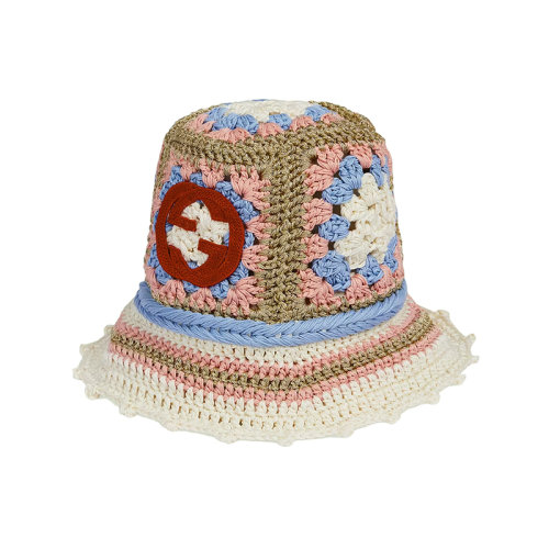 GUCCI/古驰 22年秋冬新款 Lovelight系列 女士多色棉质混纺钩编织物花朵图案渔夫帽?7123413HAM08078