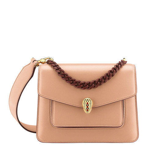 BVLGARI/宝格丽 SERPENTI FOREVER系列 女士小号焦糖米色纳帕皮革蛇首扣单肩斜挎包290982