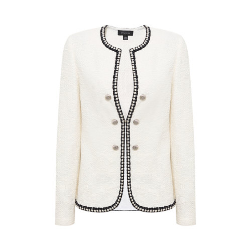 【21春夏新款】St. John/盛蔷 白色圆领小香风针织短款女士夹克K613QY1