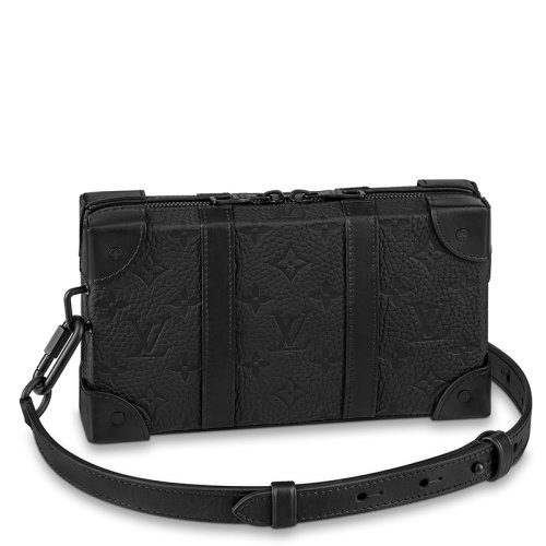 Louis Vuitton/路易威登 22春夏新款SOFT TRUNK系列 男士黑色老花压花牛皮革黑扣皮革边角单肩斜挎长款盒子包M80224