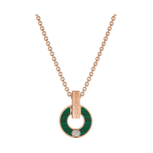 BVLGARI/宝格丽 BVLGARI BVLGARI系列  18k金玫瑰金镂空镶嵌孔雀石元素钻石项链357313