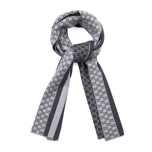 GUCCI/古驰 厚款男士羊毛 围巾/披肩 双Glogo灰色羊毛围巾 30×200cm