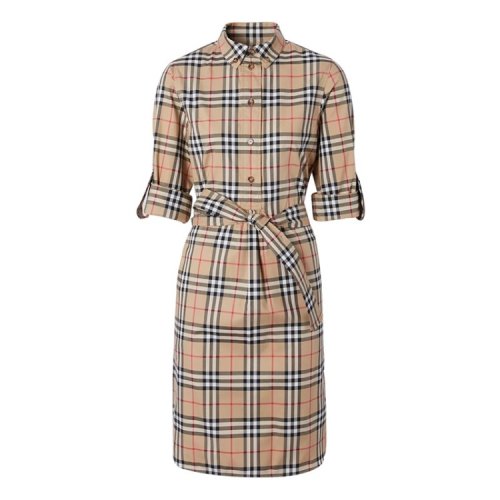 BURBERRY/博柏利  巴宝莉女装 时尚百搭 女士驼色棉质格纹连衣裙 80245851 HKY0011N