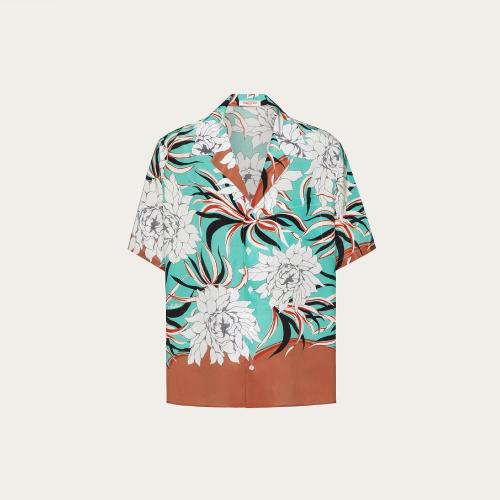  VALENTINO华伦天奴 22年秋冬 男士 短袖衬衫 CHEMISE BOWLING EN SOIE IMPRIMé STREET FLOWER
