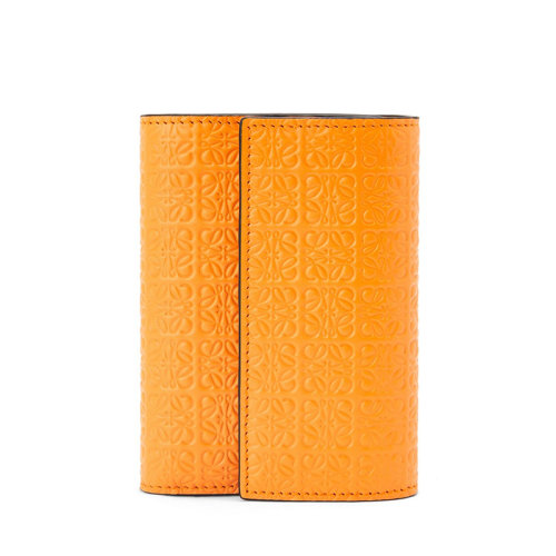 LOEWE/罗意威 22新款Repeat新款 女士橘色徽标压花小牛皮三折短款钱包C499S97X07-9130