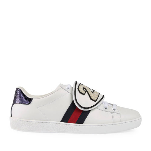 GUCCI/古驰 可拆卸刺绣一箭穿心和25贴饰红蓝鸳鸯织带女士休闲运动鞋小白鞋板鞋481151 女鞋