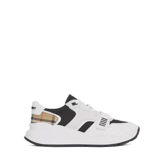 BURBERRY/博柏利 22年春夏新款 男士黑色/白色棉质复古格纹裁片碰撞网眼运动鞋80518391