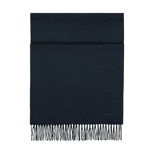 HERMES/爱马仕 22年早春新款 男士深蓝色纯羊绒围巾H393700T01