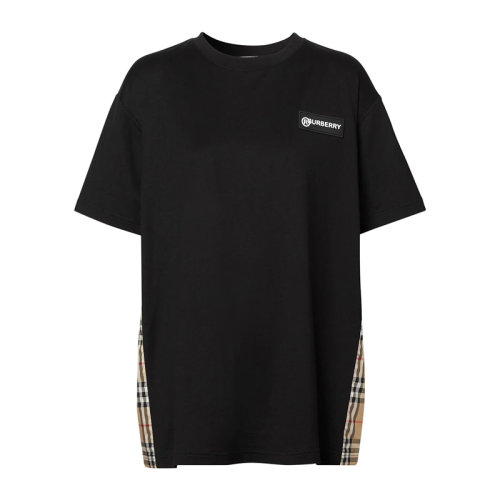 BURBERRY/博柏利女装 服装 21春夏 黑色棉质经典LOGO款复古格纹圆领 女士短袖T恤格纹裁片