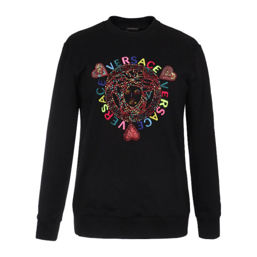VERSACE/范思哲 女士黑色棉质经典字母徽标仿水晶美杜莎头像装饰针织长袖上衣卫衣 A83924-A227994-A1008
