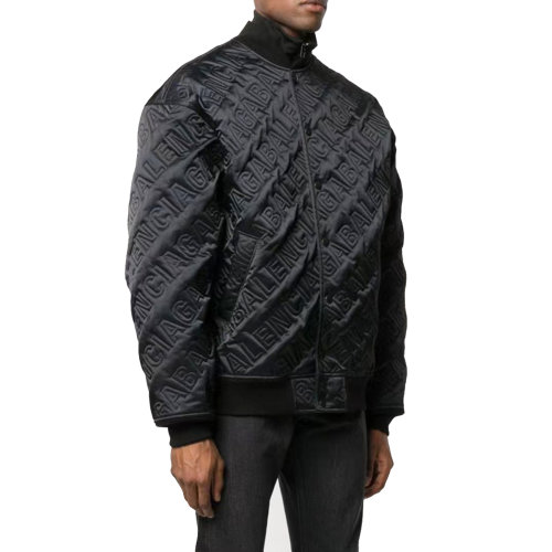 Balenciaga/巴黎世家 黑色压花小圆领男士棉服