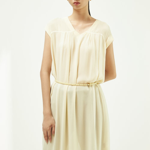 nisiss/怡夕乔其V领宽松叠透连身裙女士连衣裙n122xo15