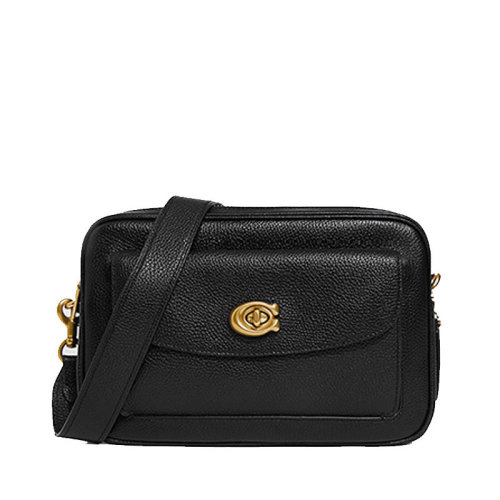 COACH/蔻驰  CASSIE系列 女士黑色皮质拉链开合单肩斜挎包 639B4_BK