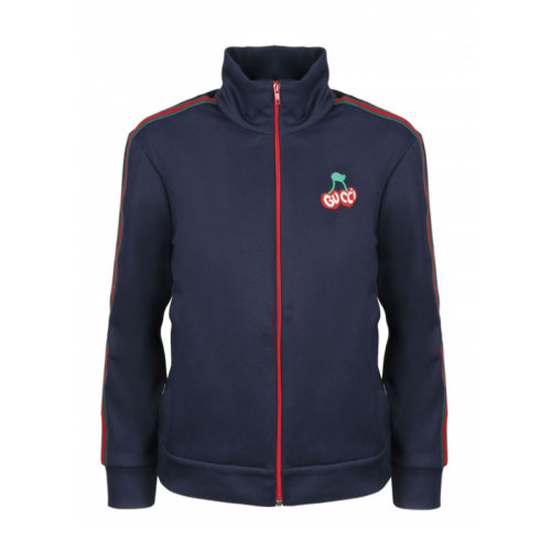 GUCCI/古驰  古琦女装 樱桃图案点缀 红绿条纹饰边 女士蓝色棉质时尚夹克外套 625025 XJCUI 4206