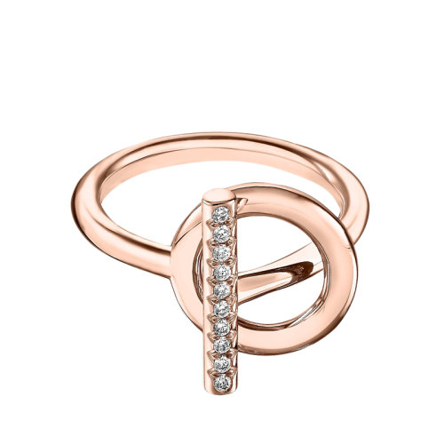 HERMES/爱马仕 经典Echappée Hermès系列 小号18K金玫瑰金镶钻棍状戒指指环H219691B