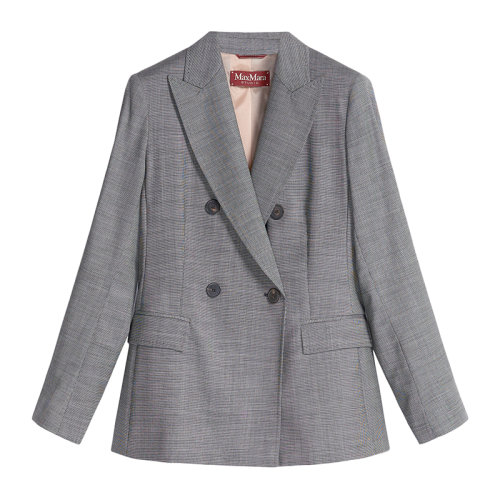 MaxMara/麦丝玛拉 22年早春新款 CANARIE系列 女士黑色/白色弹力羊毛帆布细格纹西装外套6041062706006