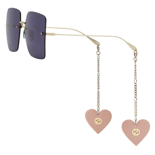 GUCCI/古驰 22年春夏新款 女士纯蓝色镜片光泽感金色调金属镜框超大造型方形太阳镜墨镜?691338I33318040