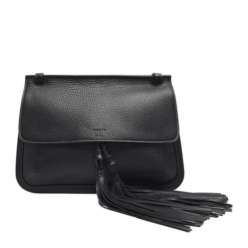 GUCCI/古驰 女士黑色粒面牛皮经典字母徽标压花流苏装饰单肩包手提包女包 370826-A7M0N-1000