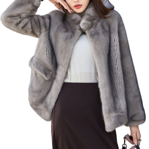 GeleiStory/GeleiStory  秋冬新款貂皮大衣女韩版修身立领短款银蓝貂整貂水貂皮草外套裘皮  女士皮草