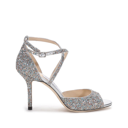 Jimmy Choo/周仰杰 女士闪光面料鱼嘴高跟凉鞋 EMSY 85 JOY