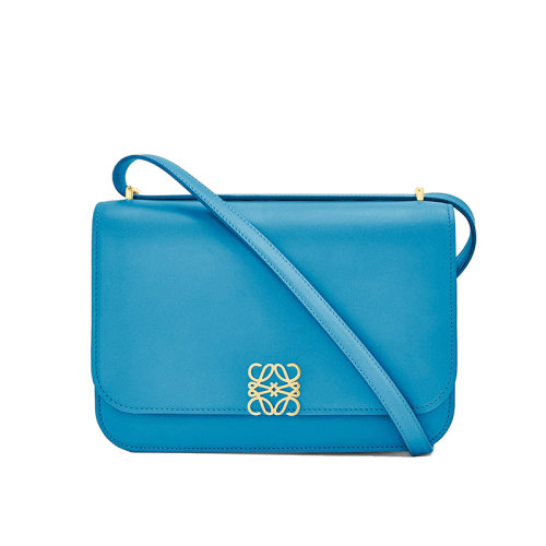 LOEWE/罗意威 22年新款Goya系列 女士蓝色真丝小牛皮金属徽标磁扣单肩斜挎包A896N01X03-5183