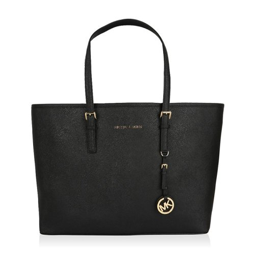 MichaelKors/迈克·科尔斯黑色JetSetTravel中号牛皮女士挎包托特包30S3GTVT6L