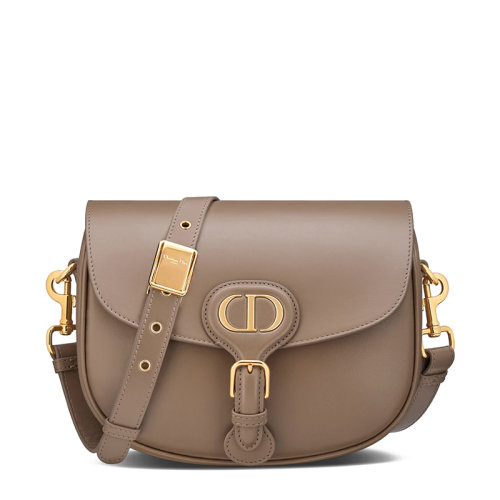 DIOR/迪奥 20 BOBBY系列 女士中号灰褐色小牛皮CD扣可调节肩带单肩斜挎手提包M9319UMOL_M45M