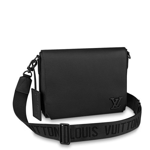 Louis Vuitton/路易威登 22春夏新款AEROGRAM系列 男士黑色粒面牛皮革黑扣配可拆卸吊饰肩带单肩斜挎包M57080
