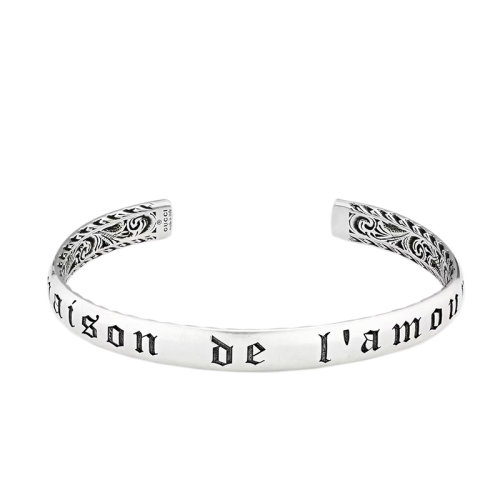 GUCCI/古驰 22春夏新款 925纯银互扣式双G刻花窄版手镯661529J84000728