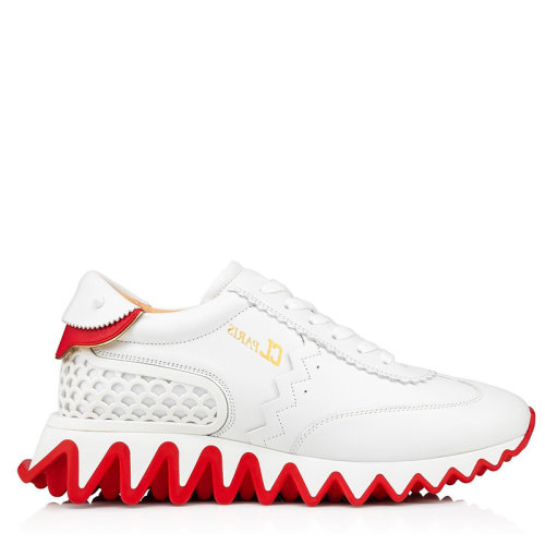 Christian Louboutin/克里斯提鲁布托 女士白色小牛皮背面饰有金属钉LoubiShark女式低帮运动鞋3200260W222