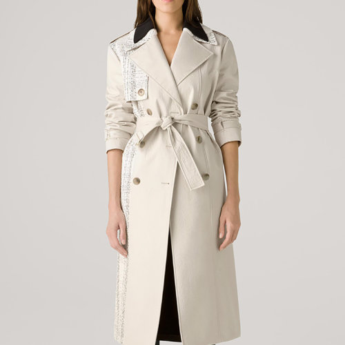 【21春夏新款】St.John/盛蔷2021春季新款针织工艺混搭中长款女士风衣大衣H613WB1