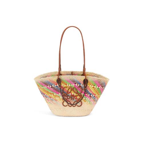  LOEWE罗意威 22年秋冬 女士 手提包 Anagram Basket bag in rainbow iraca palm and calfskin