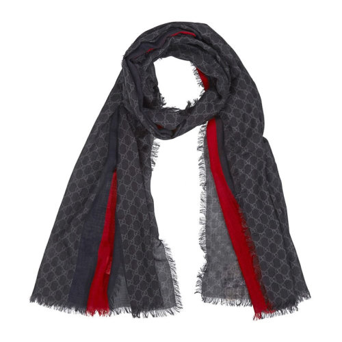 GUCCI/古驰   男士黑灰色经典GG图案印花条纹羊毛围巾围脖 497915-4G200-1074
