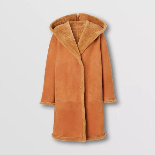  BURBERRY 22年秋冬 女士 毛羊皮内衬麂皮连帽大衣 80584851